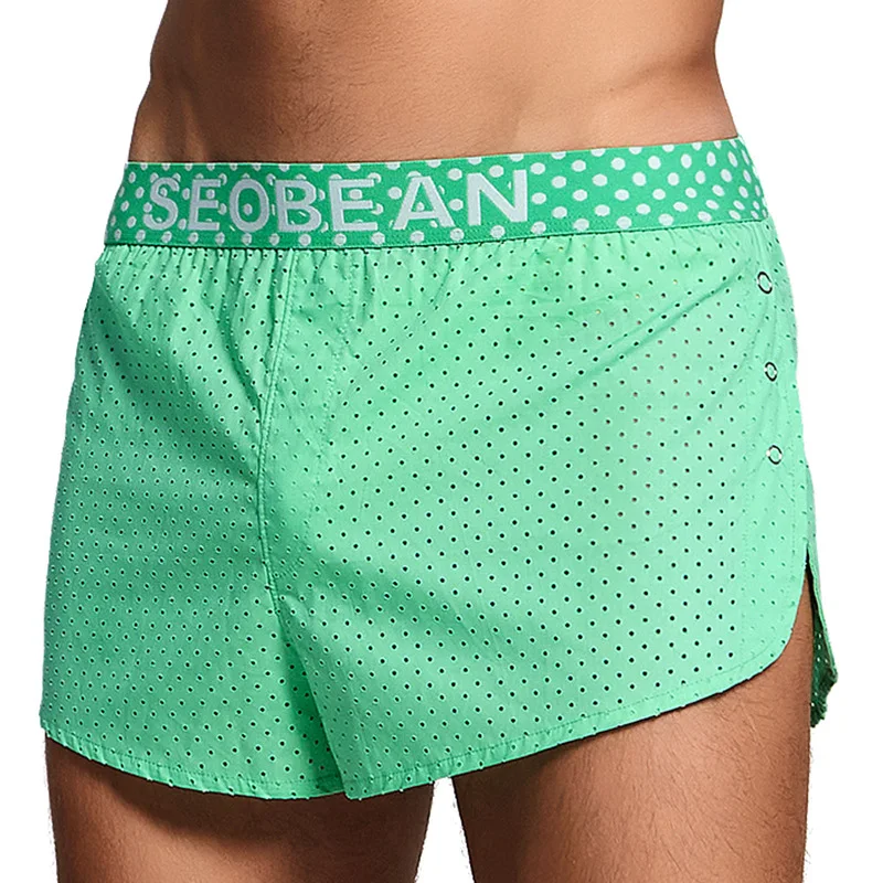 Men Casual Shorts Mesh Breathable Button Side Aro Pants Loose Boxer Shorts Trunks Sleep Bottoms Pajama Seamless Underpants 2XL