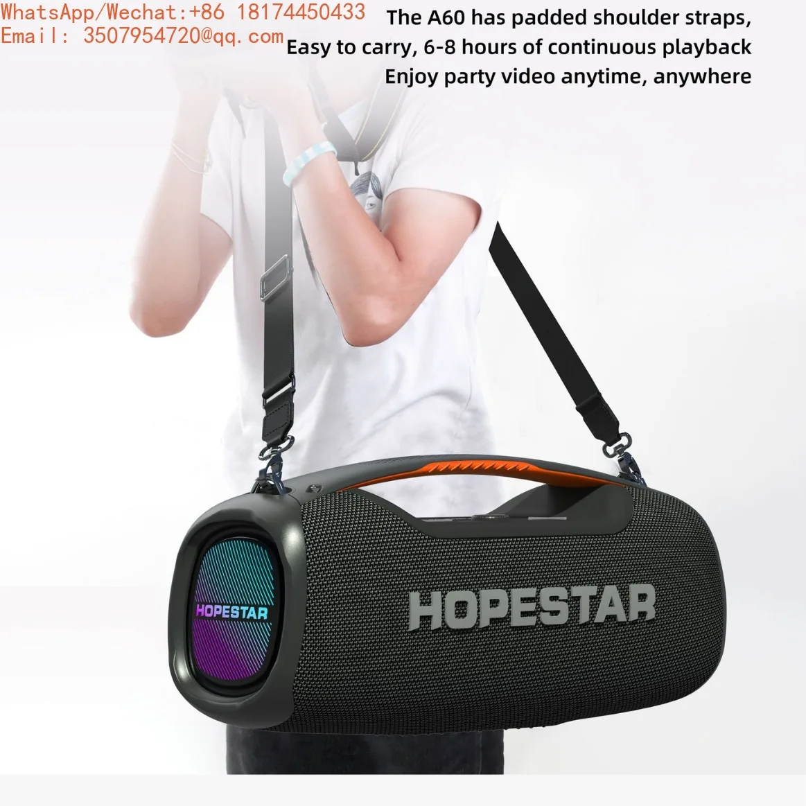 

Hopestar A60 100W Wireless For Bluetooth Speaker High-Power 100W High-Volume Outdoor Portable RGB LED Lighting Waterproof Strap