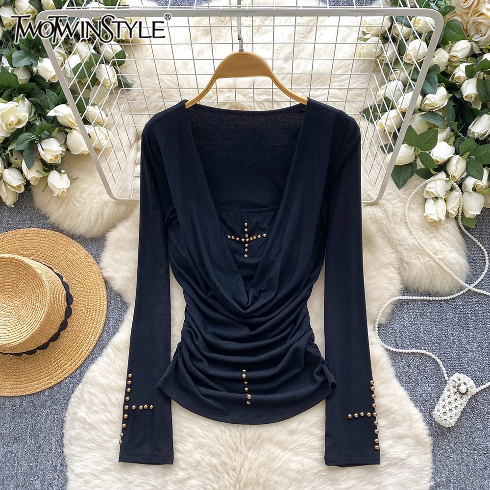 

TWOTWINSTYLE однотонные куртки для похудения для женщин с квадратным воротником и длинными рукавами, дизайнерская вечерние складная куртка, женская модная новинка KJA549805
