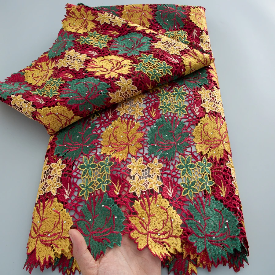 Nigerianischer Kordel-Guipure-Spitzenstoff, hochwertige 2026 gestrickte afrikanische wasserlösliche Spitze, 5 Yards, für Hochzeitskleider für Damen
