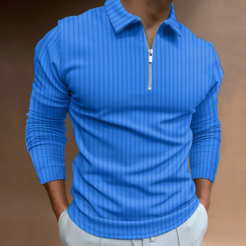 2024 Spring Autumn Men Long Sleeve Zipper Polo Shirt Men Golf Polo Shirt