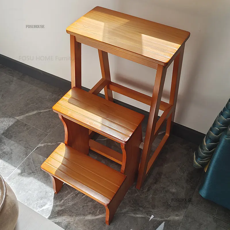 المنزلية خشب متين درجة سلم للطي سلم البراز متعددة الوظائف تسلق خطوة البراز داخلي سماكة عالية البراز المطبخ #6