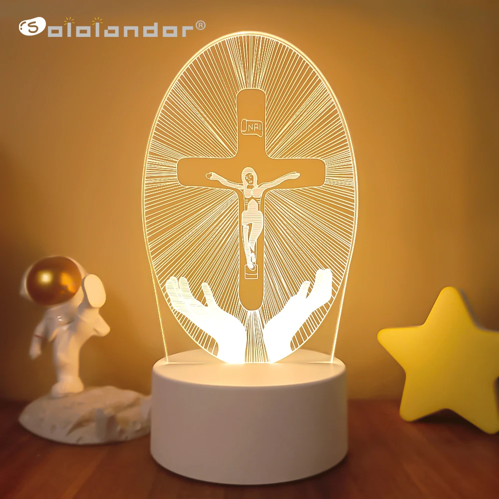 Luces nocturnas creativas de la crucifixión de Jesús, lámpara de noche de ilusión 3D, luces decorativas para el hogar, envío directo