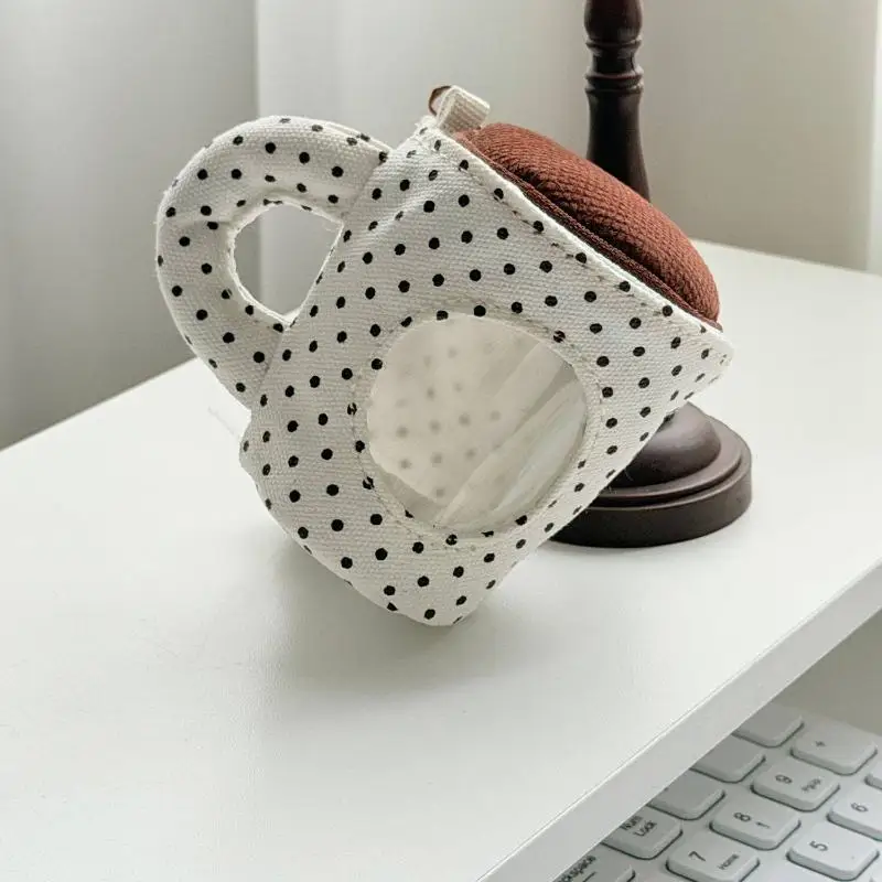 Creative Coffee Cup Bag Pendant Polka Dot Spill-Proof Funny Design Keychain Charm for Purse Decoration