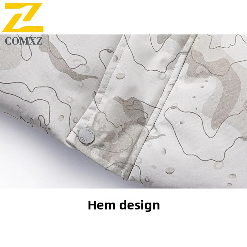 COMXZ Mens Stand Collar Puffer Jacket Warm Loose Fit Camouflage Patchwork Cotton-Padded Coat Thickened Waterproof Windproof
