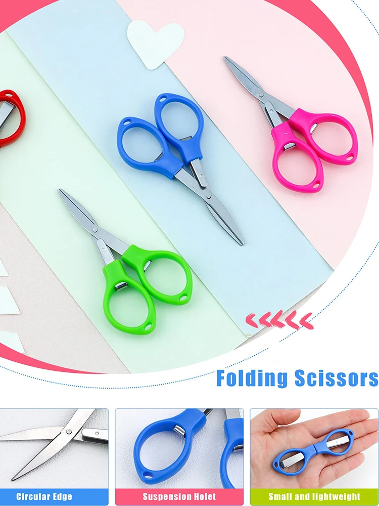 24Pcs Convenient Safety Stretching Multicolor Folding Feature Plastic Shear Handle Small Portable Folding Fishing Scissors