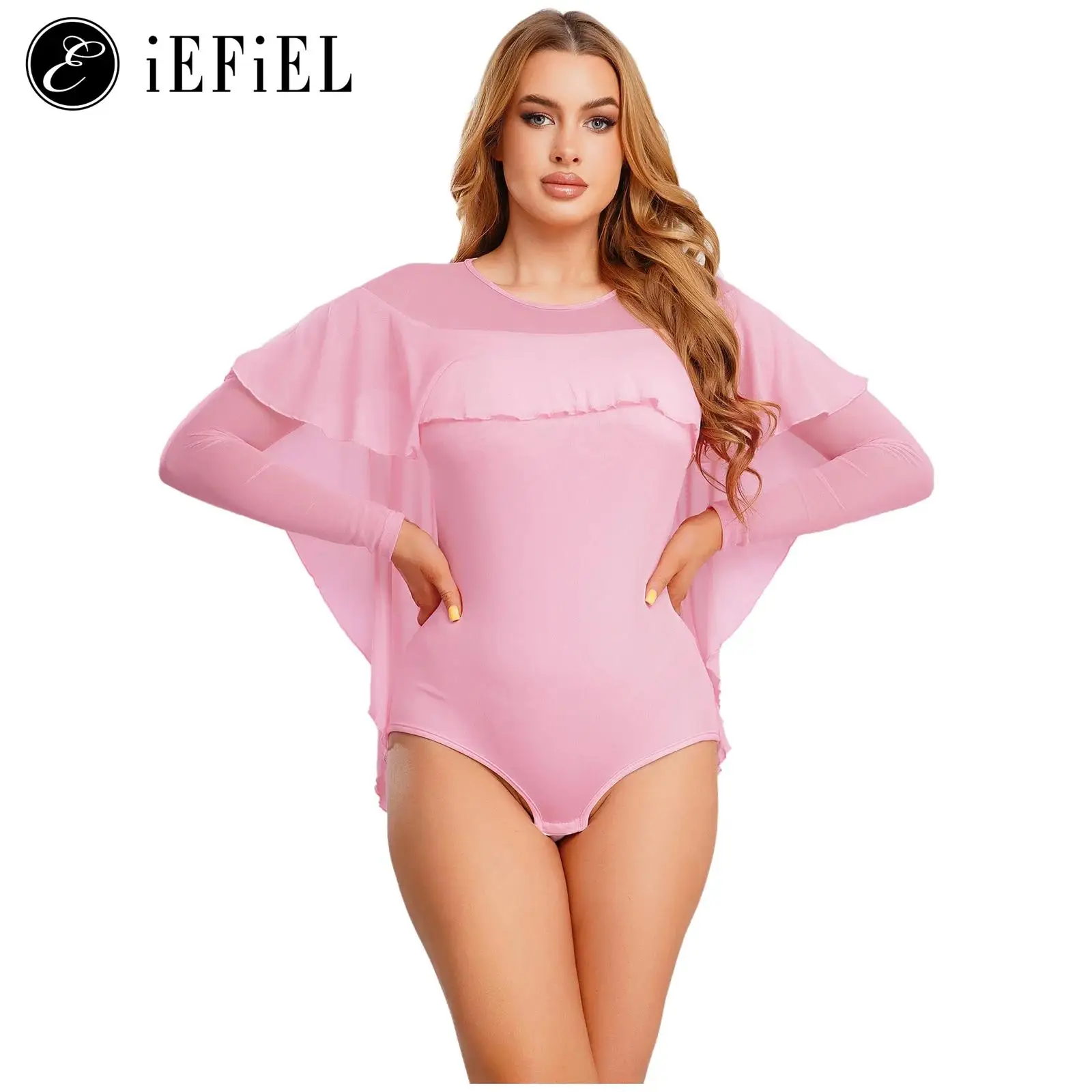 

Womens Lyrical Dance Leotard Mesh Patchwork Overlay Gymnastics Figure Skating Ballet Bodysuit Modern Contemporary Dance Costume