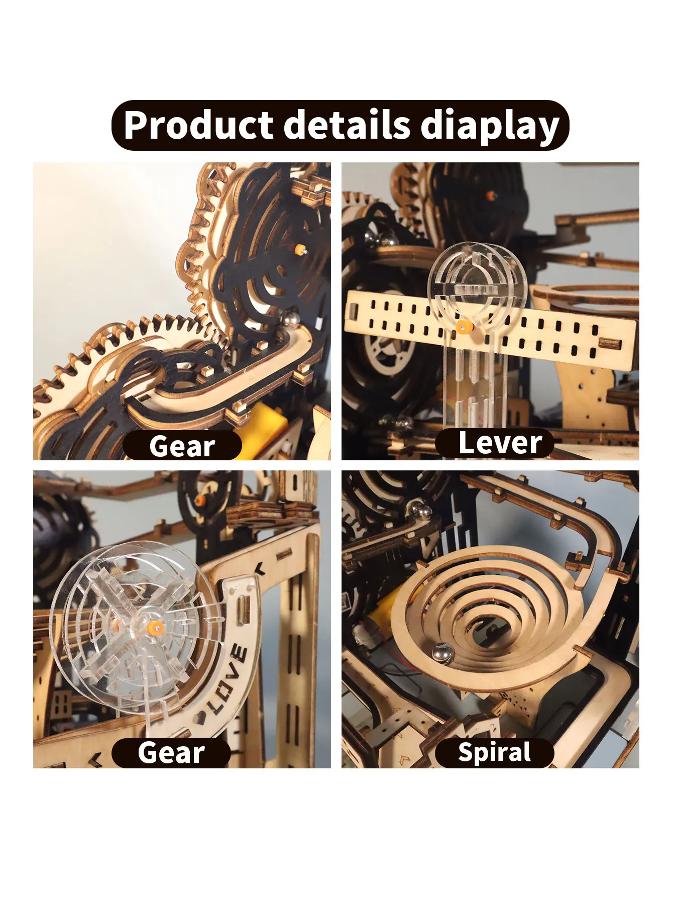 ألغاز خشبية كهربائية ثلاثية الأبعاد للبالغين، مجموعات نماذج تشغيل الرخام، ألغاز دعابة الدماغ، مشغولات يدوية الصنع، هدية عيد الميلاد أو الكريسماس #3
