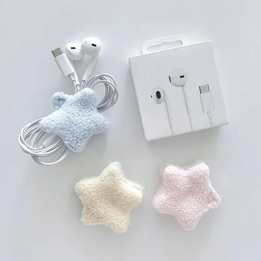 4pcs Dopamine Star Cable Organizer Plush Winder Headphone Data Cable Storage Desktop Wiring Tool