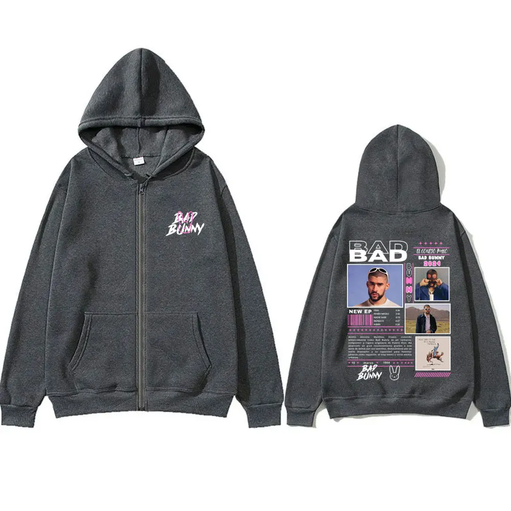 Rapper Bad Bunny Nadie Sabe Lo Que Va A Pasar Manana Zipper Hoodie Men Hip Hop Oversized Zip Up Jacket Men's Cool Zip Up Hoodies