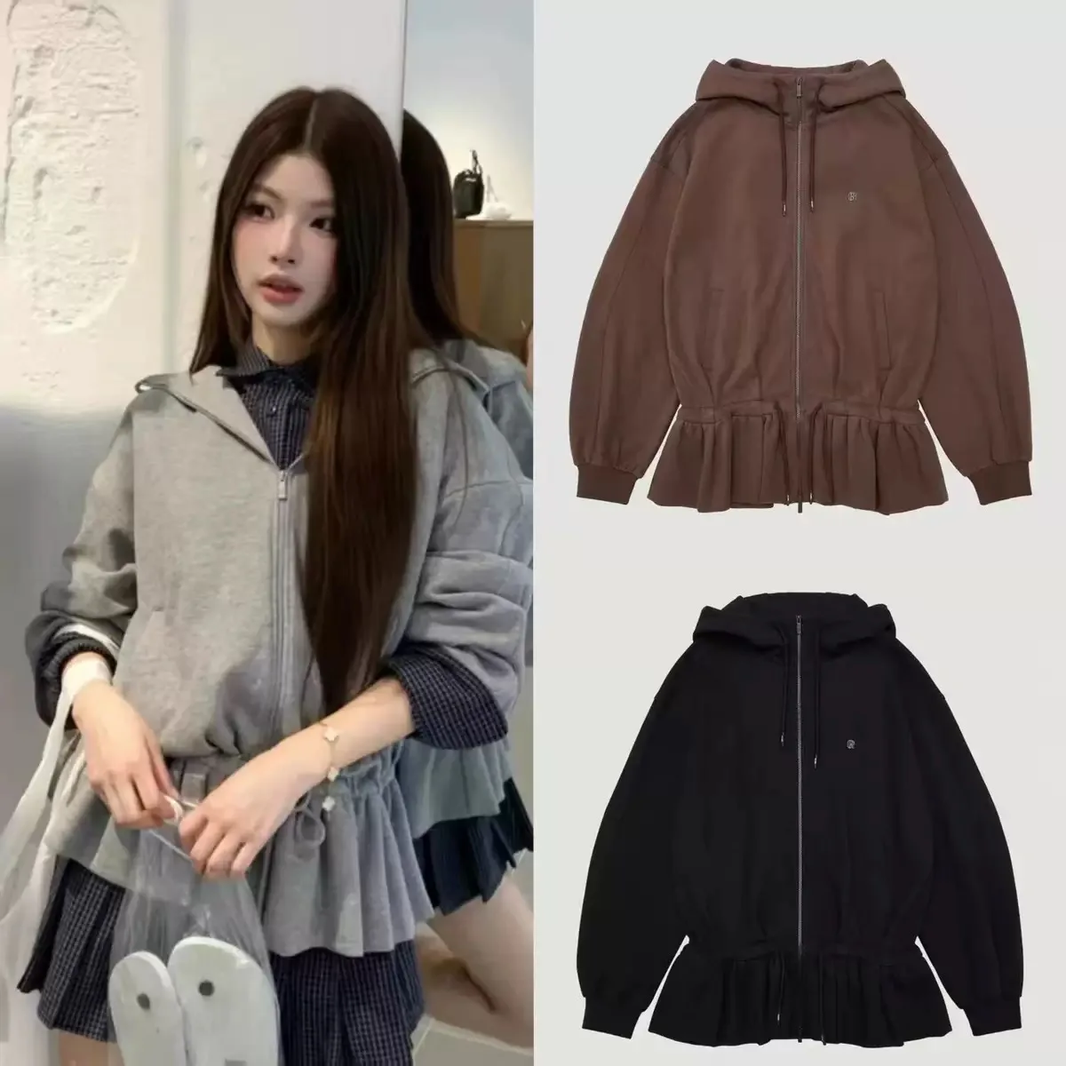 

Повседневная свободная однотонная толстовка с капюшоном на талии, универсальная куртка на молнии с капюшоном, удобное дышащее хлопковое длинное пальто све