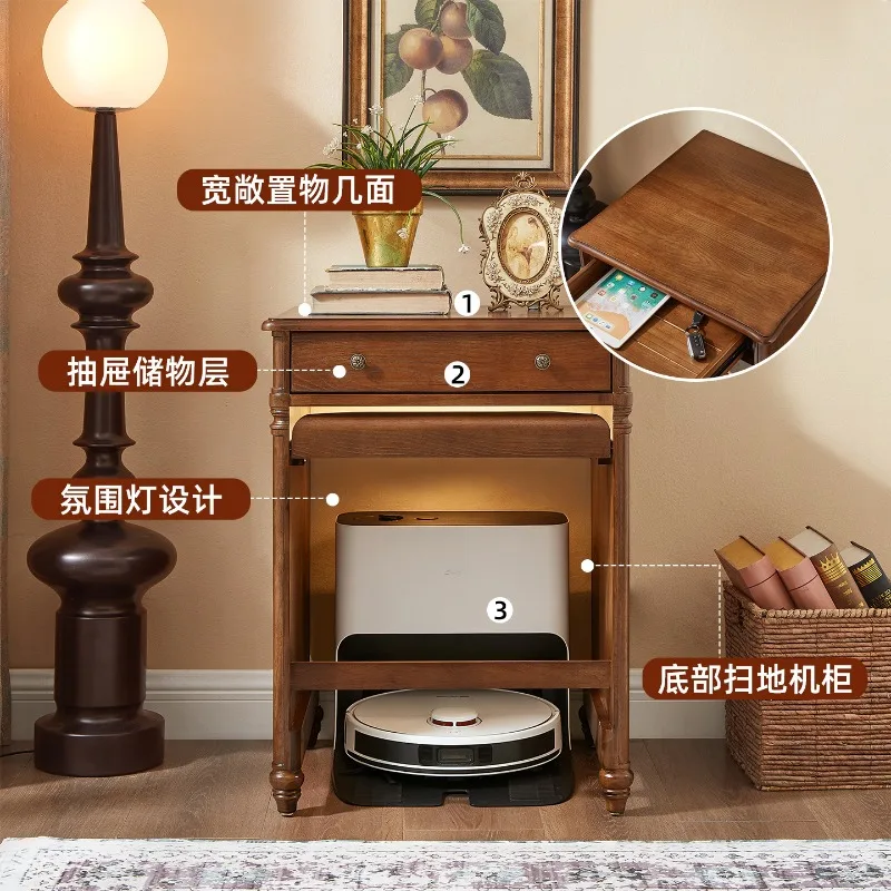 Solid wood sweeping robot special cabinet retro baseplate storage cabinet stone Narwal Keworth search special