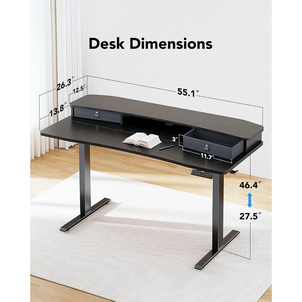 55″ x 26″ Electric Standing Desk with 2 Drawers, C-Clamp Mount Compatible, Height Adjustable Computer Desk