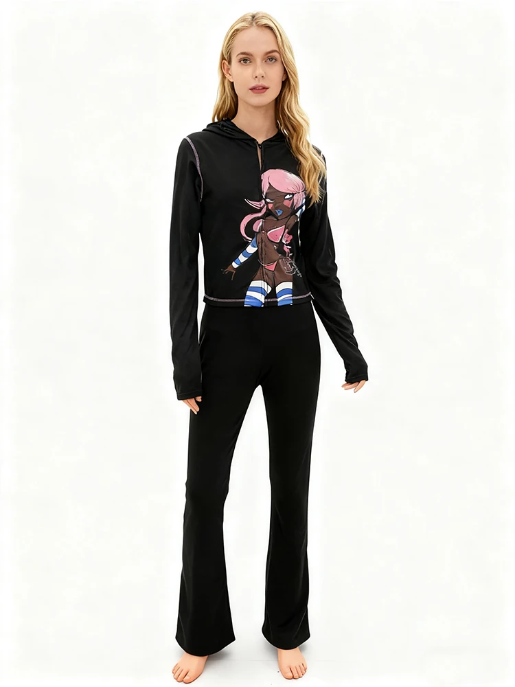 

Осень 2023, модные готические брюки в стиле Харадзюку, индивидуальный тренд с принтом, облегающие женские повседневные длинные брюки, комплект одежды Y2K