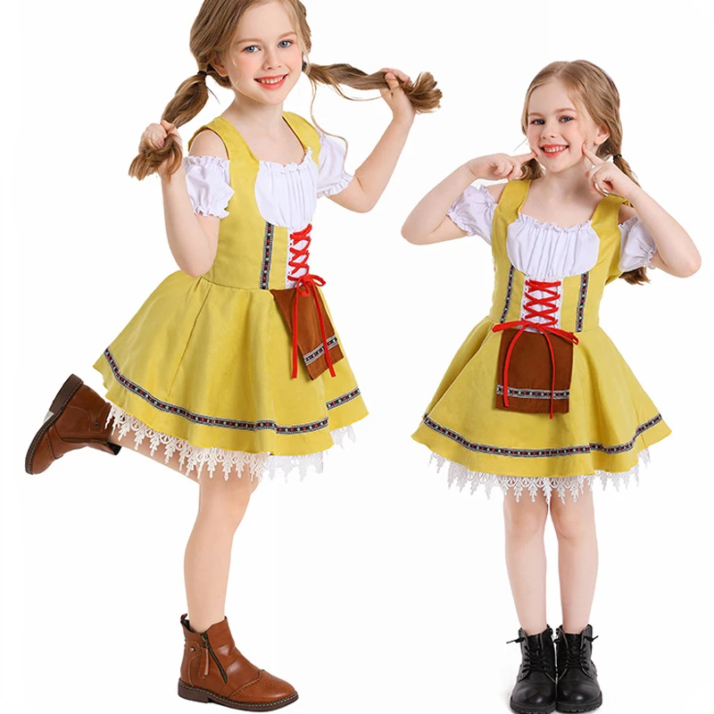 NEW Colorful Bavarian Oktoberfest For Kid Costume Dirndl Traditional National Cosplay Carnival Halloween Fancy Party Dress