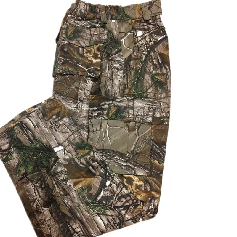 Outdoor Spring Autumn Full Cotton Sports Pants Bionic Camouflage Hunting Fishing Pants Breathable Wear-Resisting Cargo Pants
