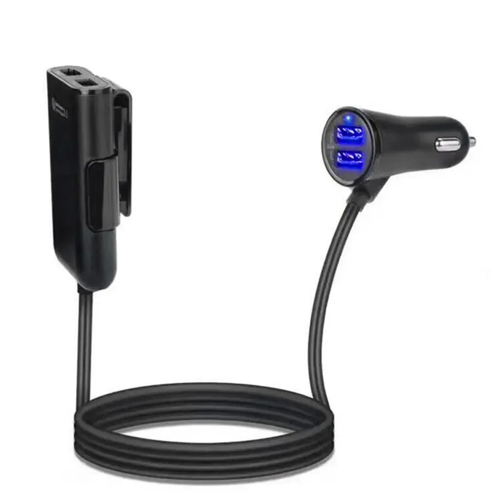 Qc3.0 Fast Charge Car One For Four 4 Port Usb Mobile Phone Charger Car Front And Rear Back Clip USB Car Charger Black