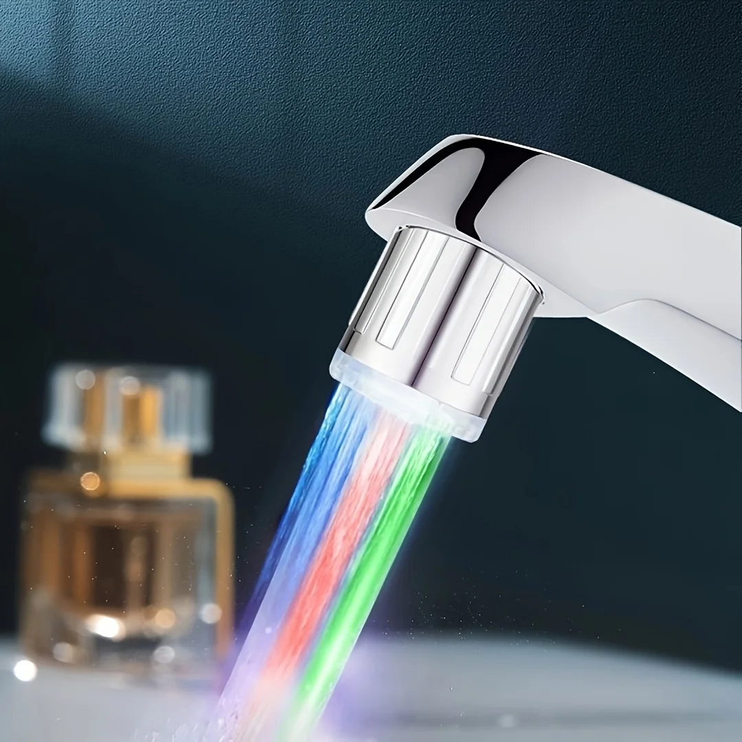 1pc LED Faucet Aerator with 7 Color Temperature Control, Hot & Cold Glow Nozzle,  Water-Powered Lighting Accessory