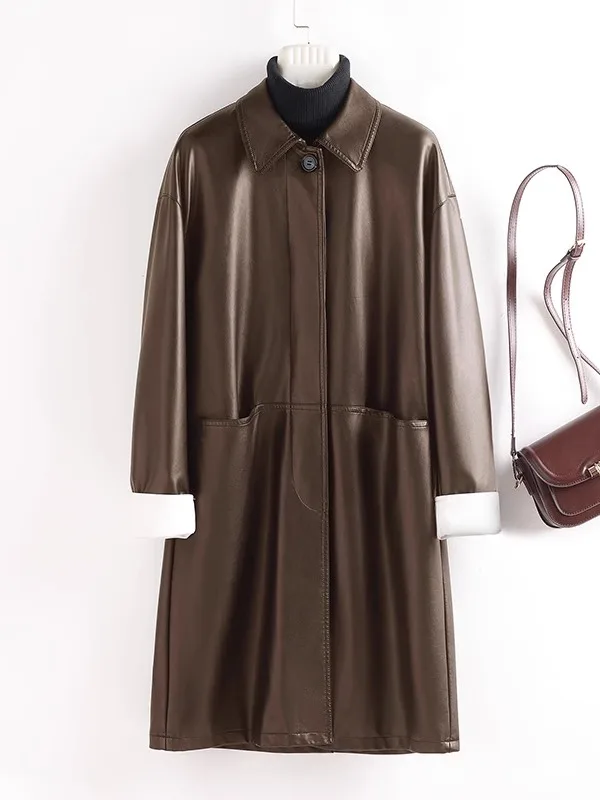   Ning Genuino eepskin Cappotto da Donna di Media Lunghezza Loose Fit Dimagrante High-End Sensazione Primavera Autunno Nuovo Coreano Sle