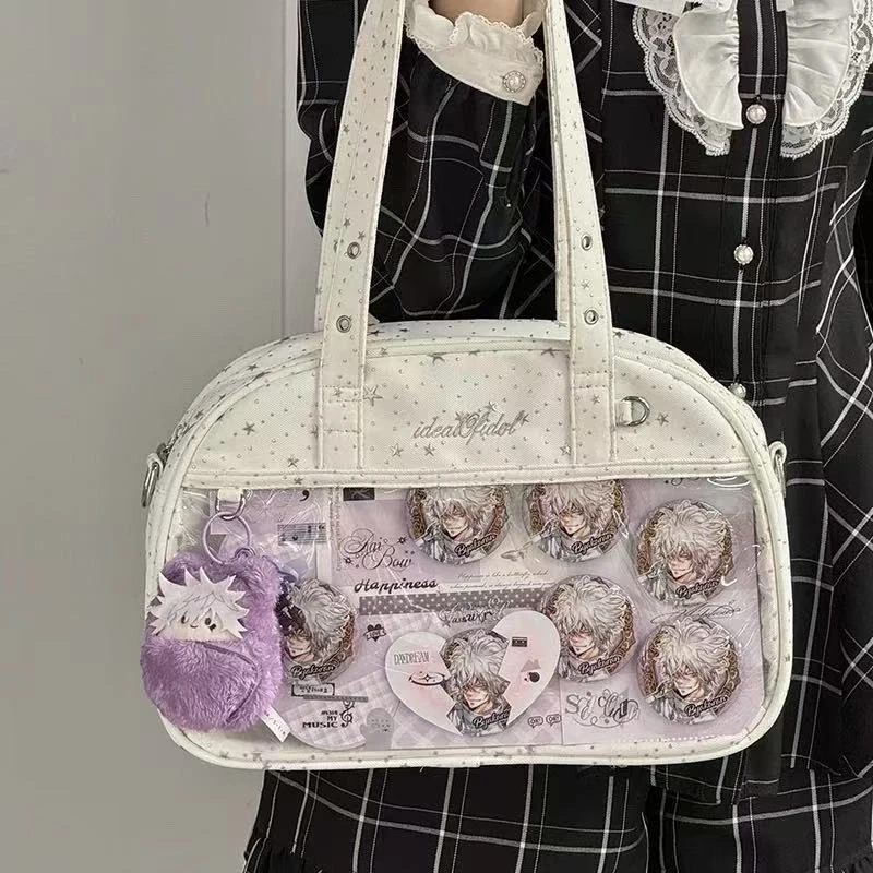 Dopamine Star Print Large Capacity Ita Bag,Cute Kawaii Crossbody Shoulder Purse,Clear Window Tote for Badge,Y2k Harajuku Handbag view 4
