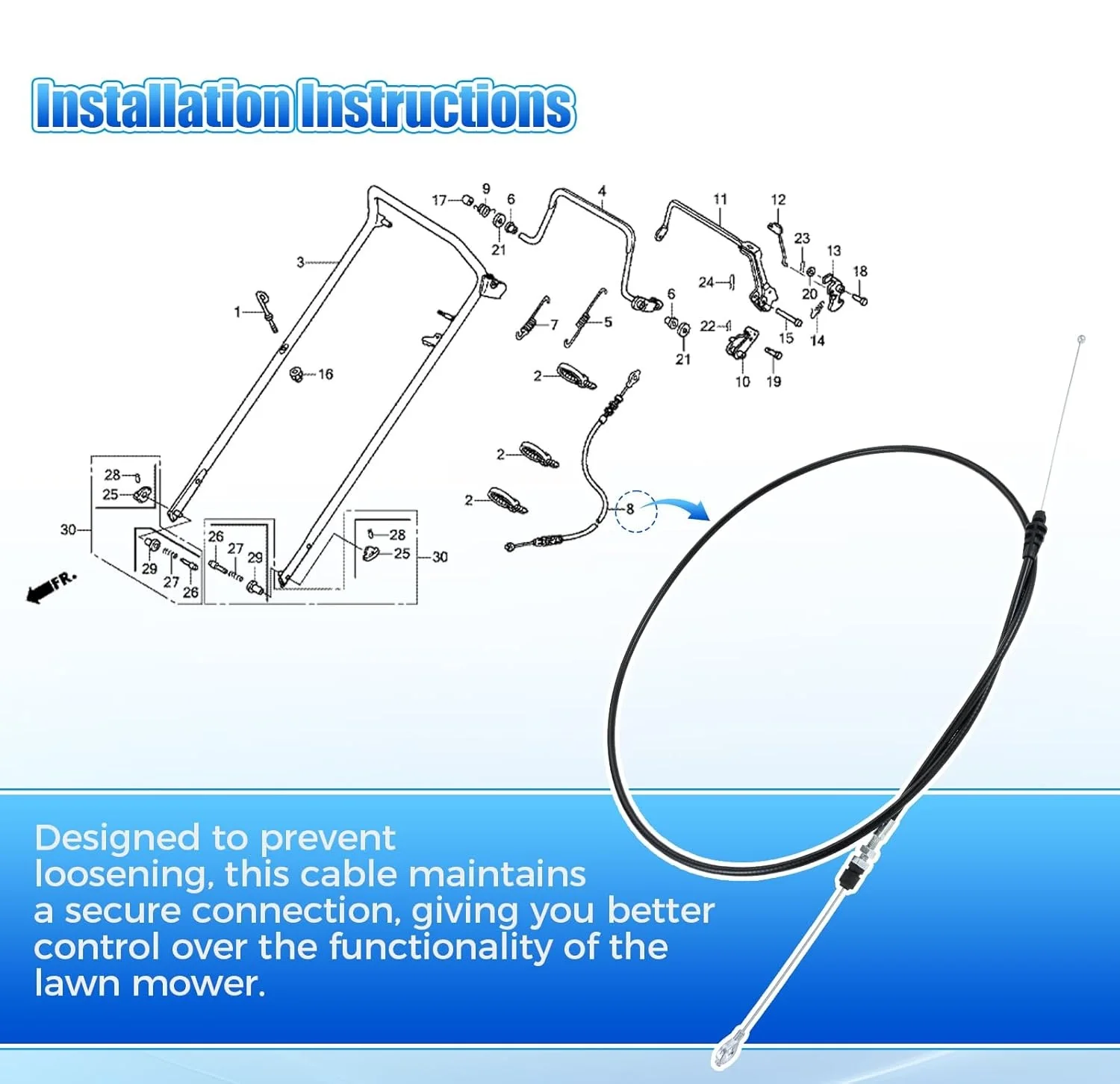 Сменный кабель Roto Stop 54530-VH7-000 для моделей Honda HRX217 HRX217K1 HRX217K2 HRX217K3 HRX217K4 HMA/HXA/HZAA/HYAA