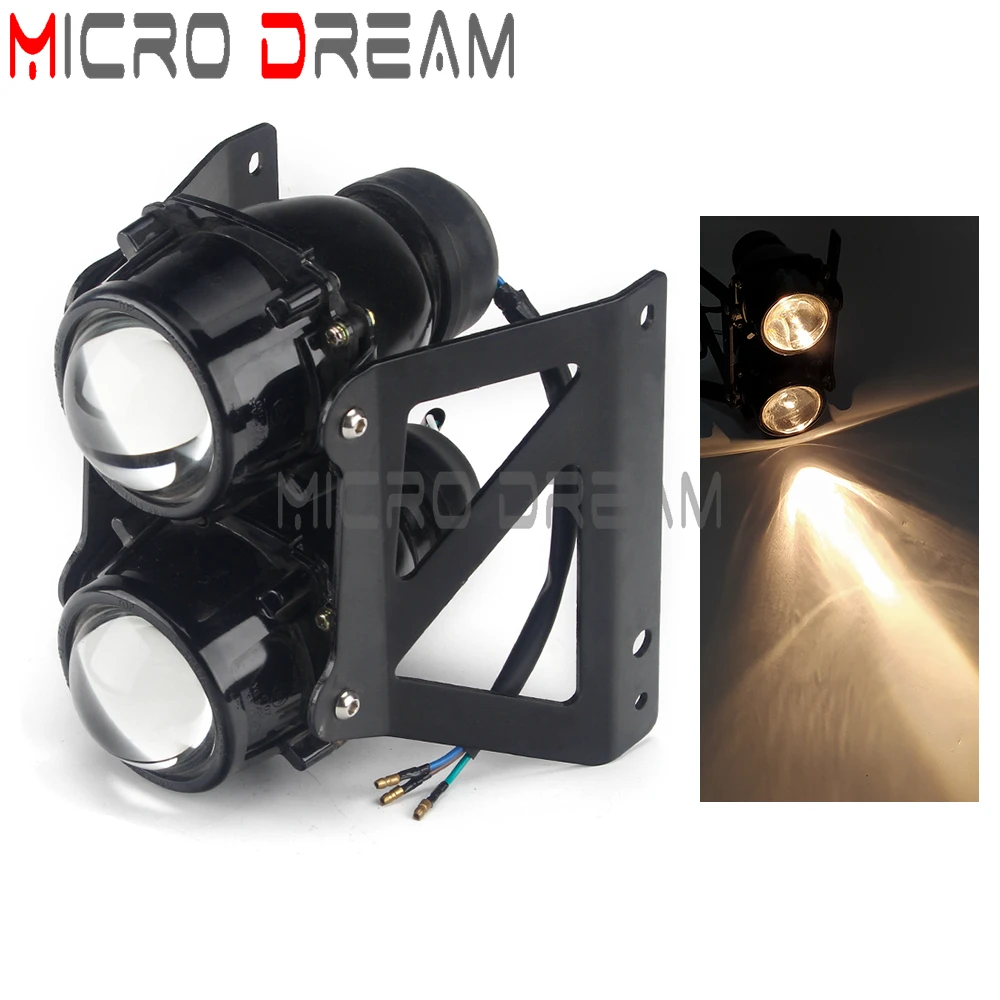 Motorcycle Dual Double Twin Light Streetfighters Headlamp Projector Lamp W/ Mount Bracket For Honda BMW Scrambler Street Bikes