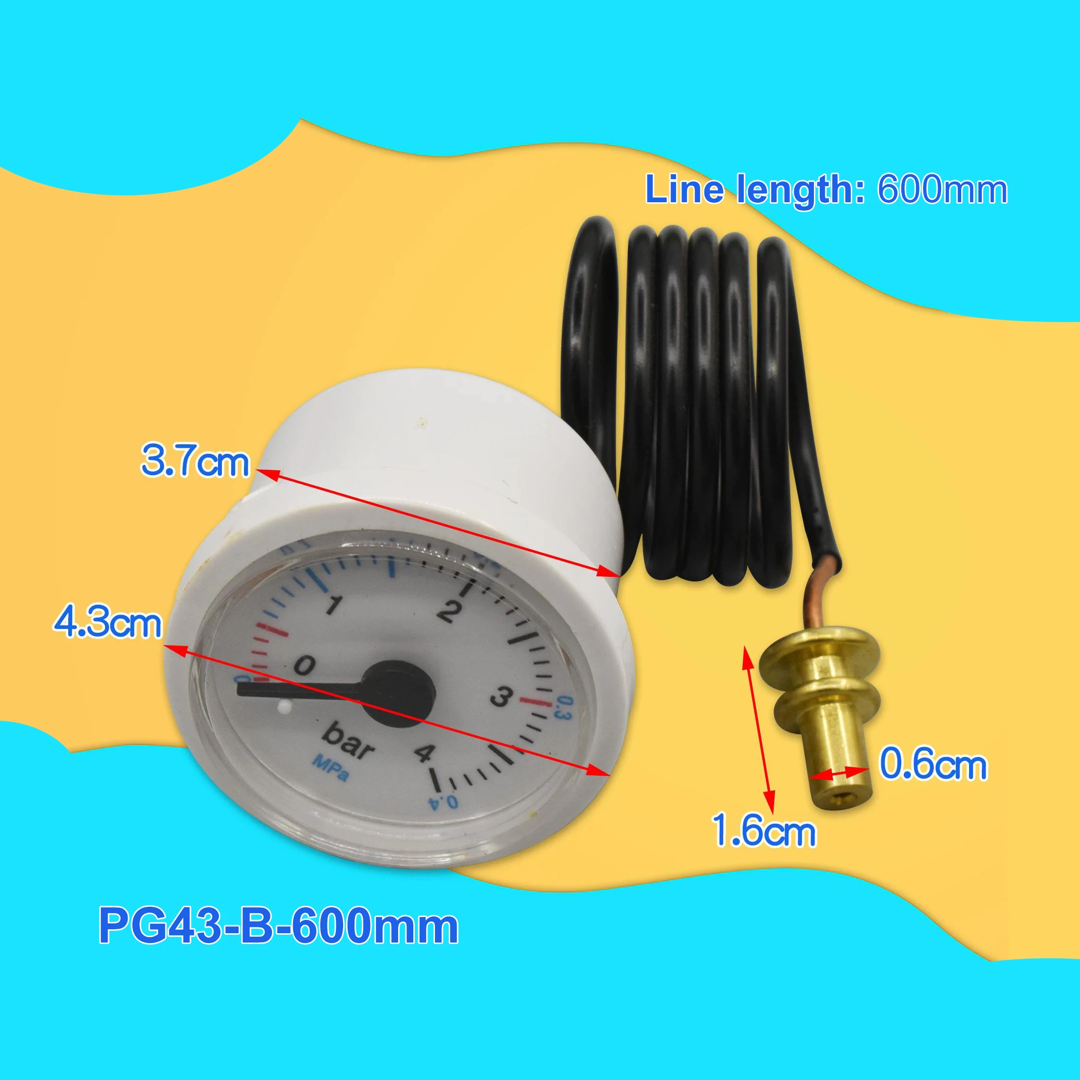 Universal floor heating dual-use pressure gauge 4BAR wall mounted boiler water pressure gauge capillary steam pressure gauge
