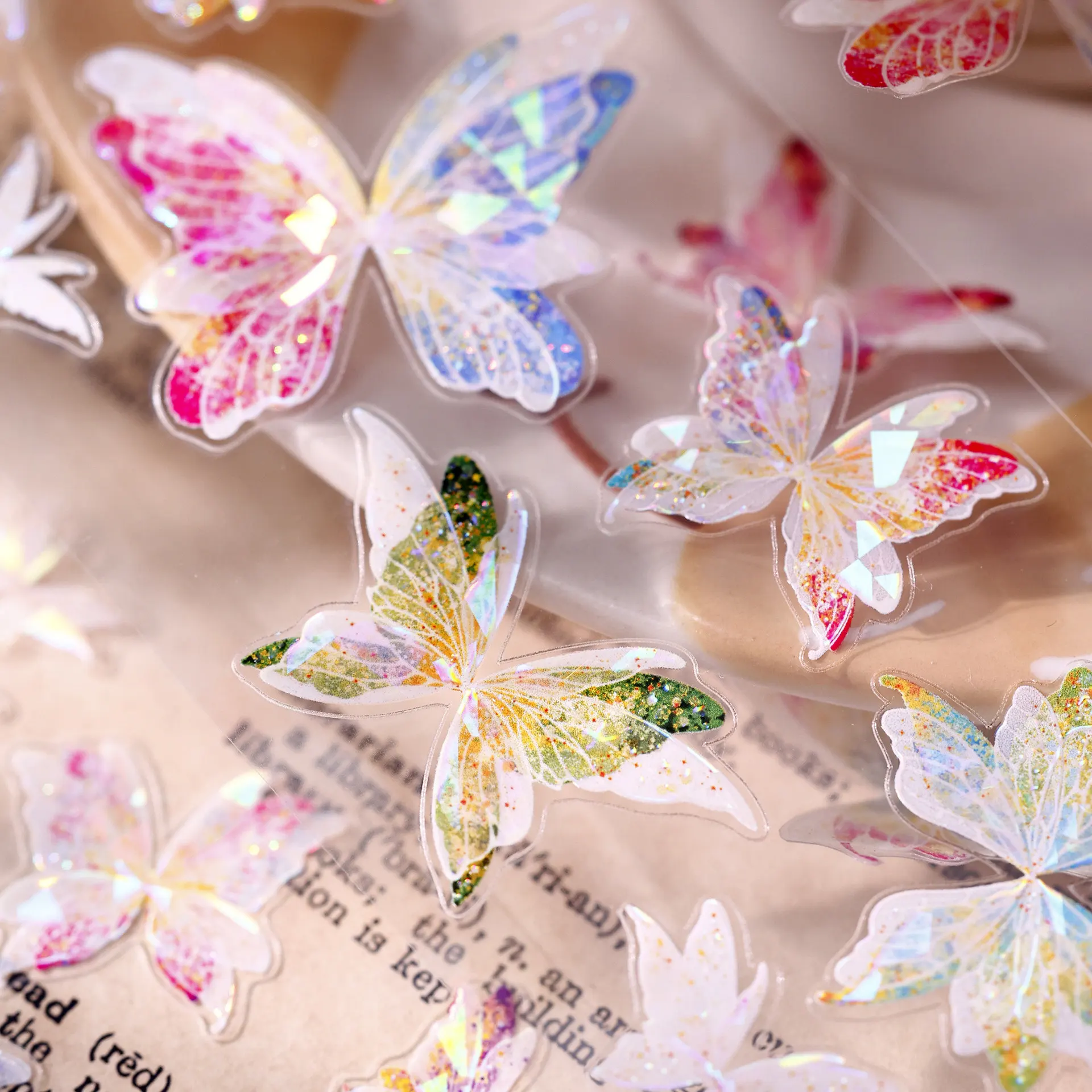 Vintage Oil Painting Semi-Transparent Butterfly Dance PET Shell Shiny Die-Cut Tape for Journal Scrapbooking