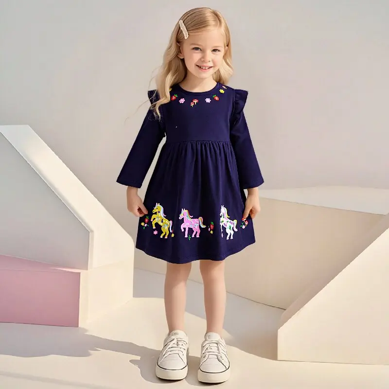 

Осенние детские костюмы Little maven, платье с единорогом для девочек, платья принцессы с цветочной вышивкой для девочек, красивое платье на день рождения