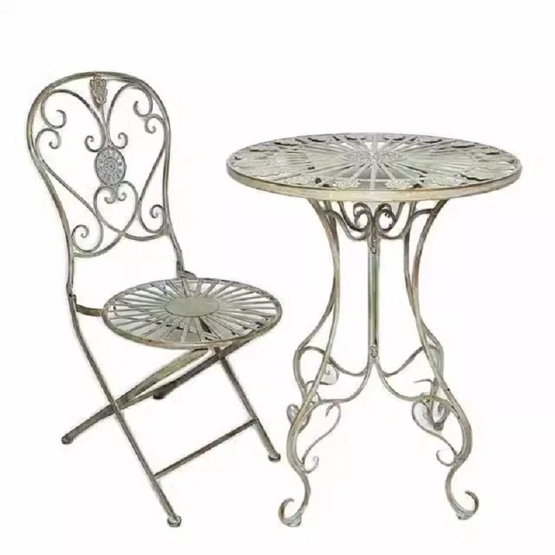 

French wrought iron chair, small courtyard garden balcony retro courtyard flower stand folding casual table and chairs