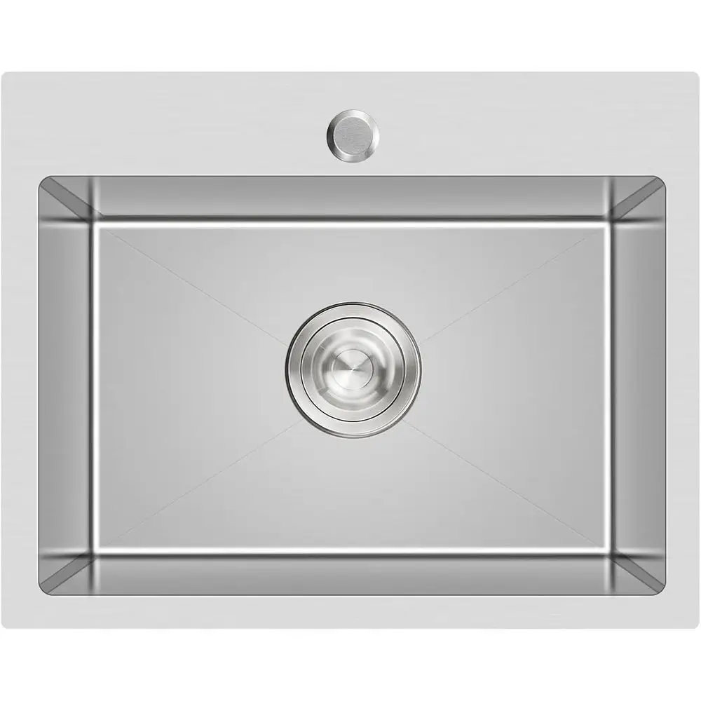 حوض مطبخ مقاس 24 بوصة، وعاء فردي من الفولاذ المقاوم للصدأ مقاس 18 بوصة، حوض محطة عمل بفتحة واحدة، D24 بوصة × W18 بوصة × H9 بوصة