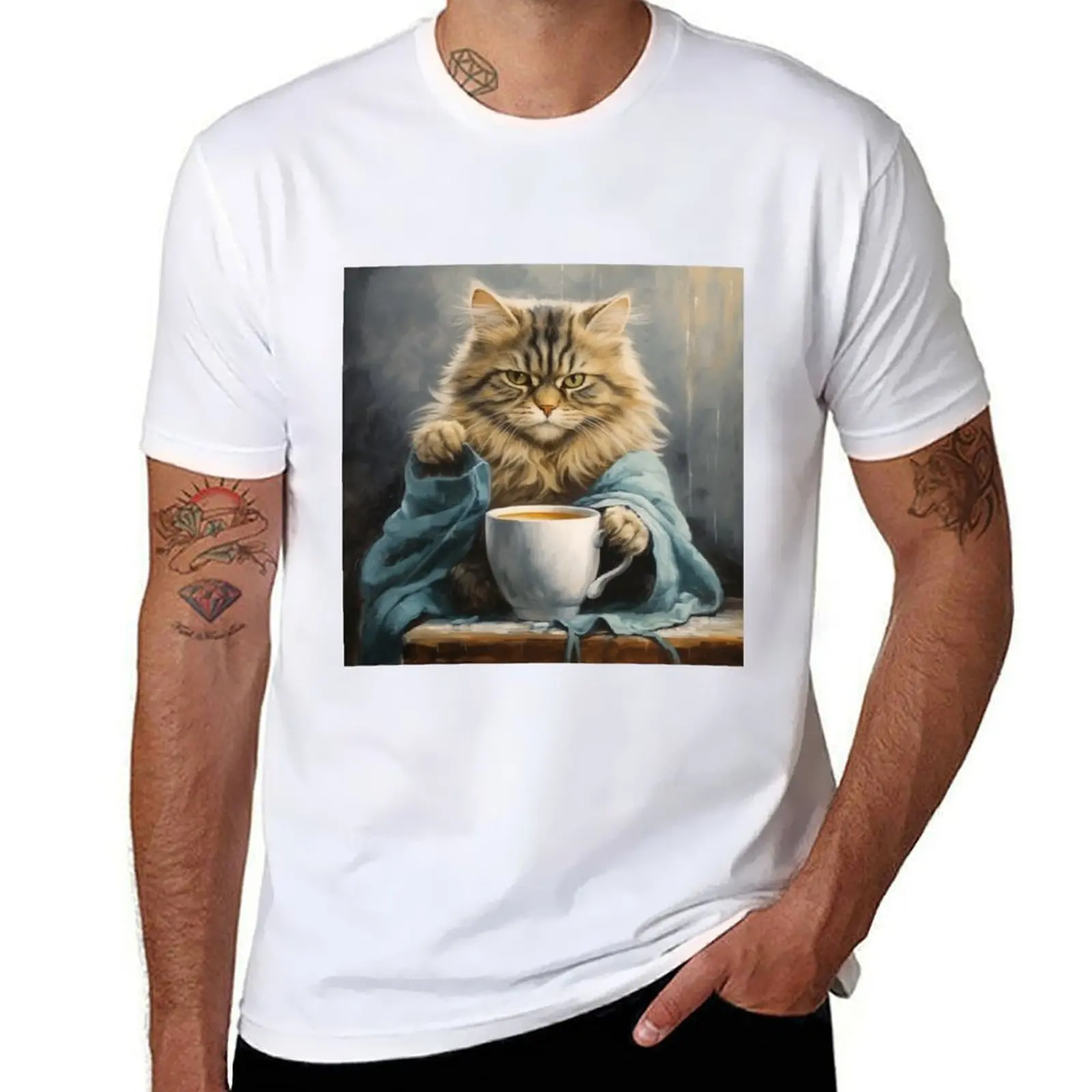 Coffee Drinking Cat T-Shirt g man t shirts for men t shirt custom print t shirts designer T-shirt