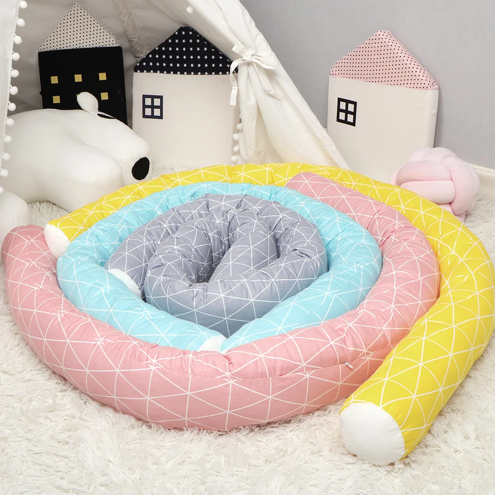 New 200CM Pure Cotton Plaid Newborn Bedding Bassinet Cushion Baby Bed Cot Fence Kids Child Sleeping Protector Bumpers