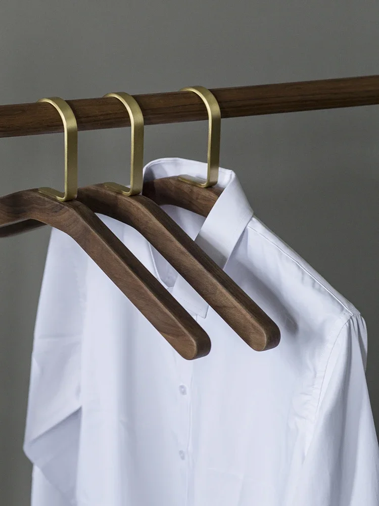 Wooden Hangers for Sleeping Clothes, Seamless, Black Walnut Wood, Brass, Rooms, Hotels, 1Pc