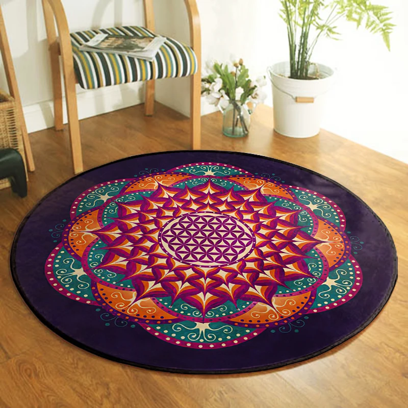 Reiki Sunflower Flower Of Life Round Rug Spiritual Healing Galaxy Carpet Buddhist Yoga Meditation Mat Non-slip Singing Bowl Pads