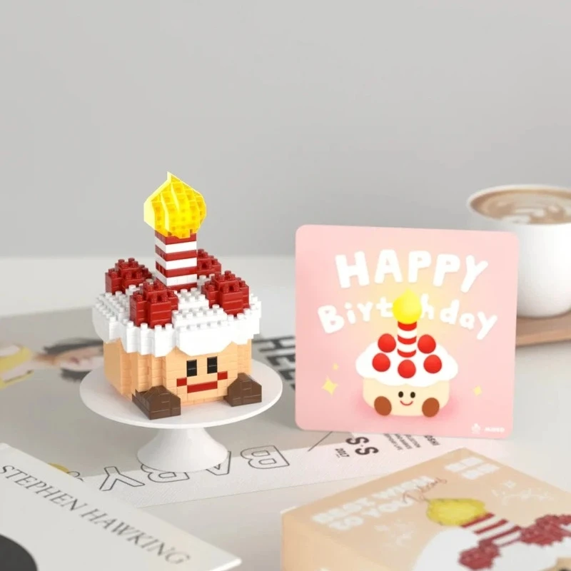 Birthday Cake Building Blocks Micro Particle Building Blocks Cute Decor Toy Set with Greeting Card and Gift Box Birthday Gifts