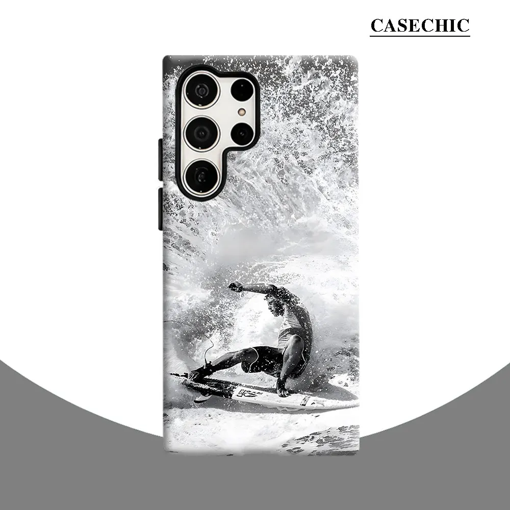 Black White Surfing Phone Case for Samsung Galaxy S26 S25 Ultra S24 S23 Ultra Plus Shockproof Double layer tough Back Cover