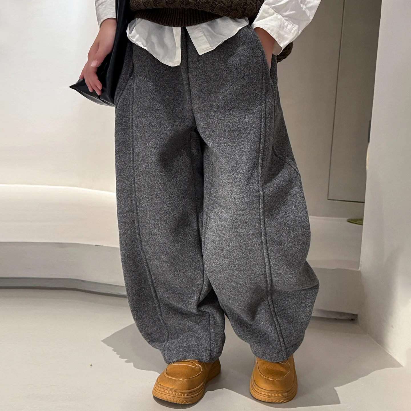Children Clothes Boys Casual Pants Autumn Korean Style 2026 New Fleece Plaid Loose Pants Retro Trendy Full Length Simple Pants