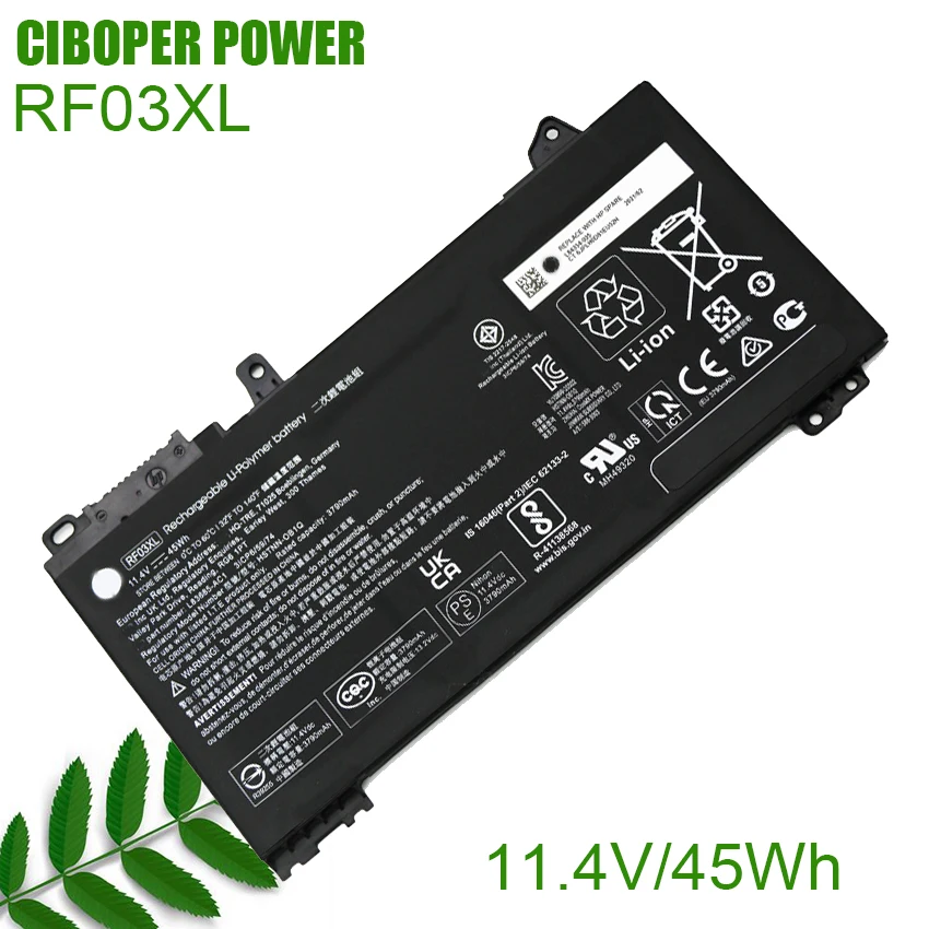 CP Laptop Battery RF03XL RF03045XL 11.4V/45Wh For x360 14 Convertible ProBook 455 G7 450 G7 HSTNN-OB1Q, L83685-AC1 L84354-005