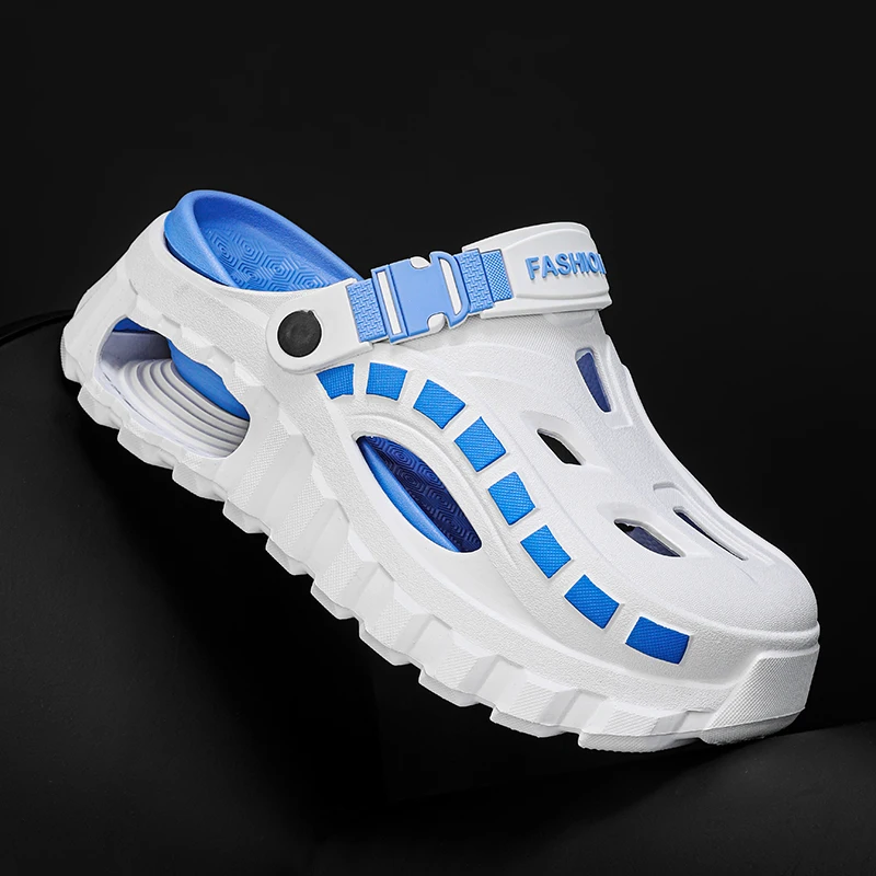 Men's Fashionable Thick Bottom Sandals Breathable Hollow out Design Summer Slip-On Beach Shoes Comfortable EVA Material