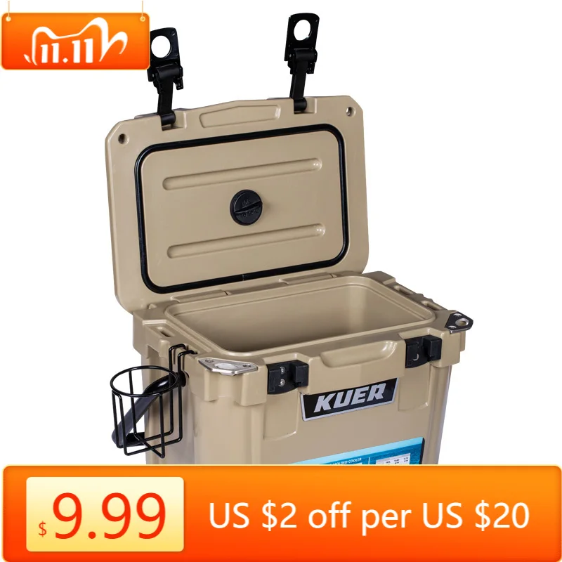 10QT KUER‑F Roto‑Molded Hard Cooler Ice Chest Adjustable‑Carry‑Handle Mixed‑Color Food‑Grade For Camping Fishing