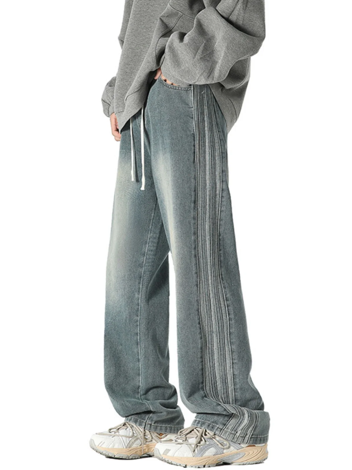 

Мужские джинсы с широкими штанинами в стиле ретро, синие, повседневные, в американском стиле, трендовые, свободного прямого кроя, летняя мода