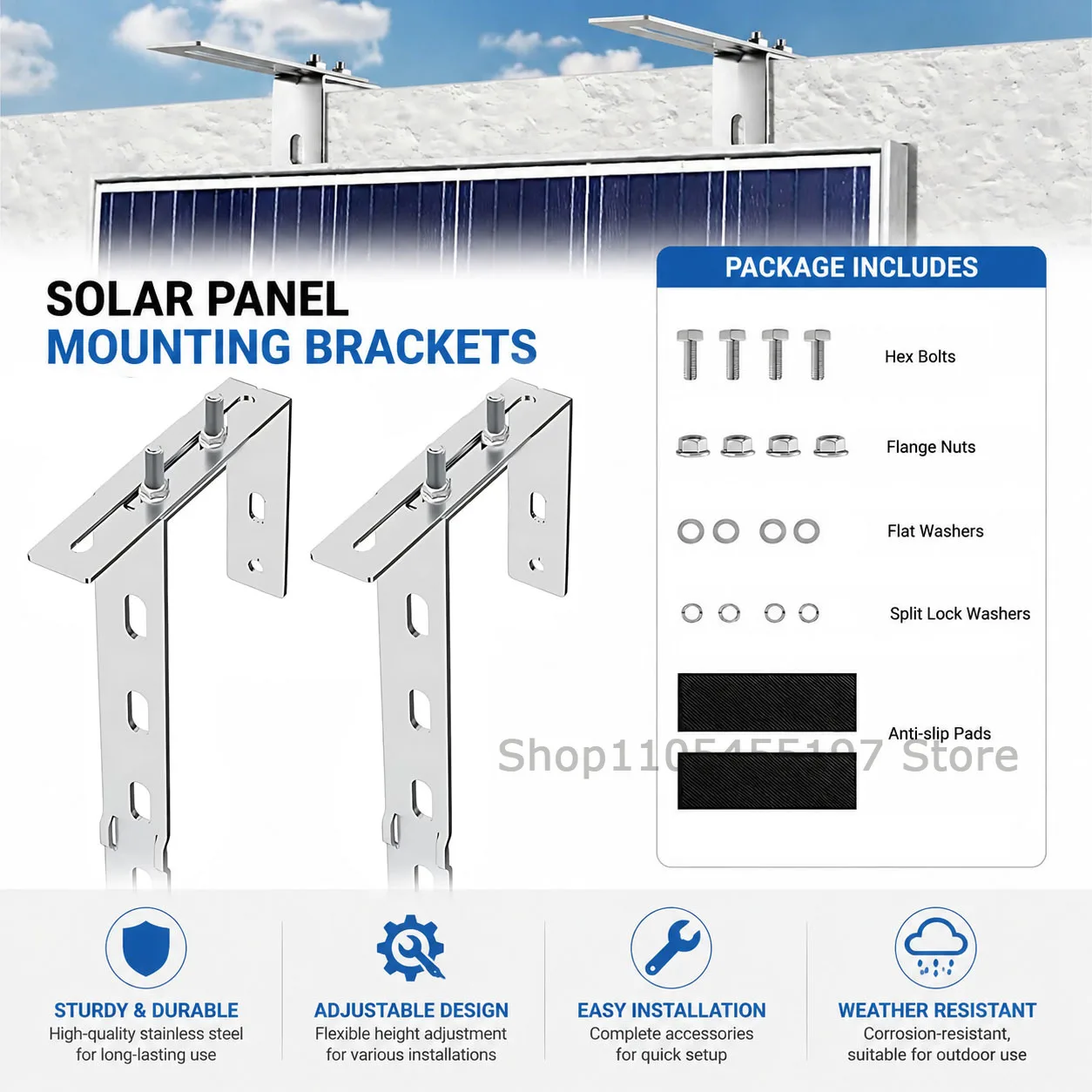 2pcs Adjustable Balcony Solar Panel Mounting Right Angle Bracket Hook Durable for Home Installation Solar Equipment Accessories