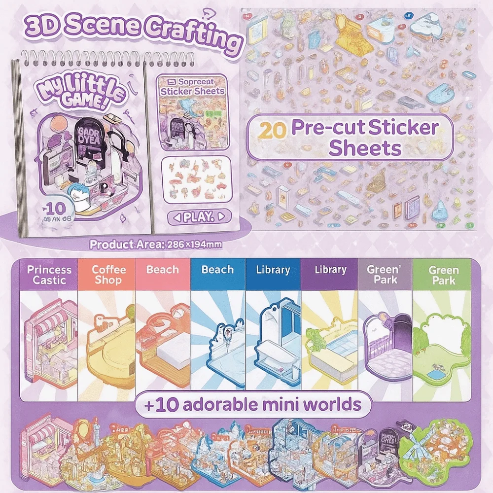 

3D Cartoon Design Miniature Scene Collection Three-dimensional DIY Miniature House Scenes Sticker Book Cabin Scene Design