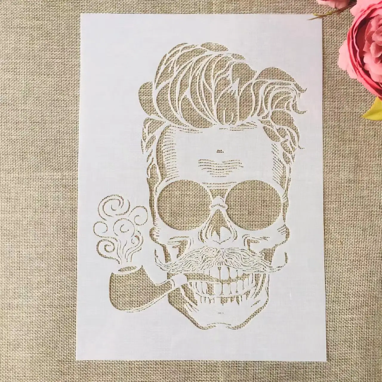 A4 29cm Handsome Skull Sunglasses Pipe DIY Layering Stencils Wall Painting Scrapbook Coloring Embossing Album Decor Template