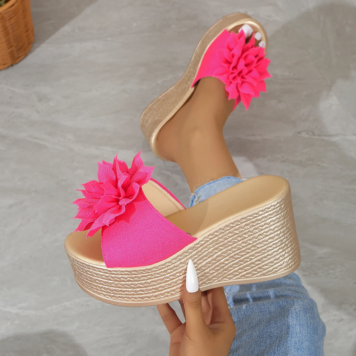 

Fashion Womens Sandals Summer Open-toe High-heeled Sandals Wedges Platform Sandalias Flower Design Women Sandals Sandalias Mujer