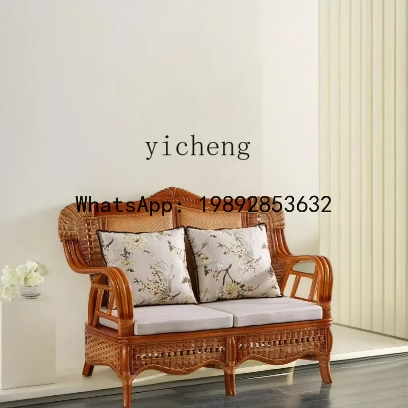 

sofa living room three-person rattan chair sofa five-piece set solid wood rattan sofa furniture