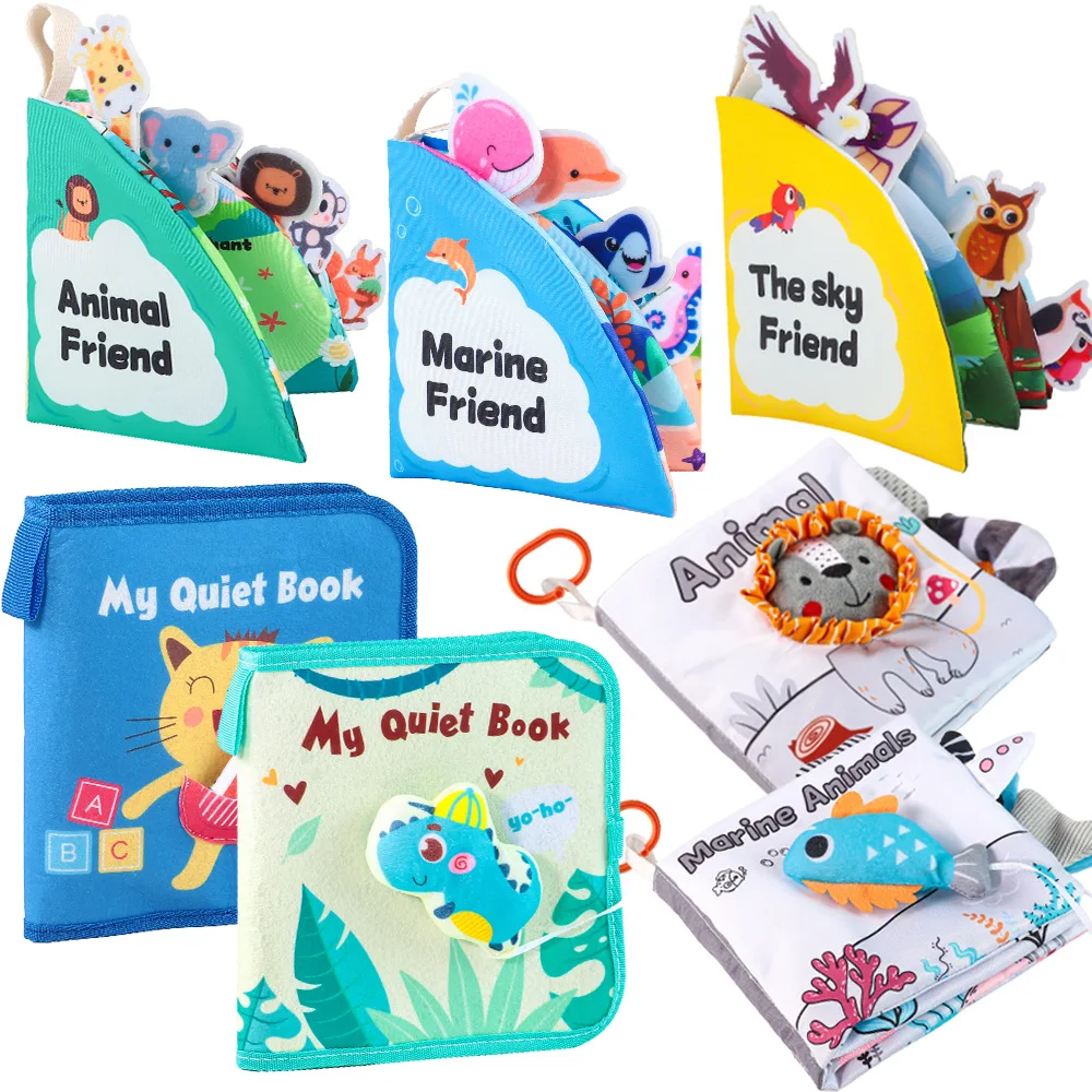 Babydoekboeken, klittenband die gescheurd worden en kauwt, stoffen boeken voor vroege educatie voor baby's van 0-3 jaar, cognitieve boeken