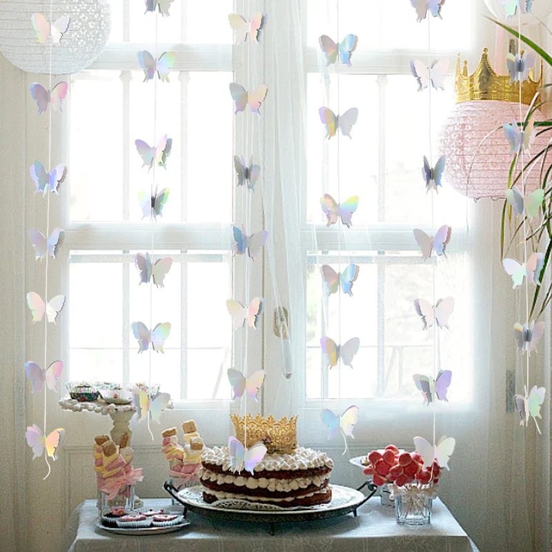 Pancarta de papel de mariposa 3D para boda, fiesta de cumpleaños, guirnalda colgante DIY, suministro de decoración para fiesta de cortina colorida
