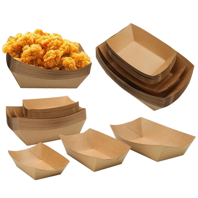 20 pz Scatola di Pranzo di Carta Kraft Marrone Tipo di Nave Vassoio di Cibo Usa E Getta Scatola di Imballaggio Stoviglie per Feste Antiolio per Patatine Fritte Snack TMZ
